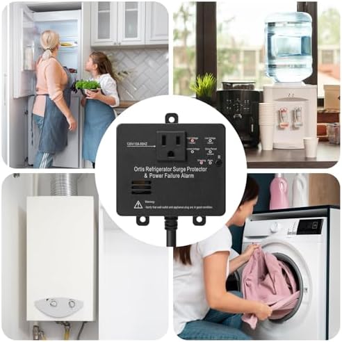 Ortis Refrigerator Surge Protector & Power Failure Alarm, Protects Against Voltage Abnormalities, with LED Indicator Light & 110dB Alarm, Ideal for Refrigerators, Freezers, and Sewage, Black - Image 7