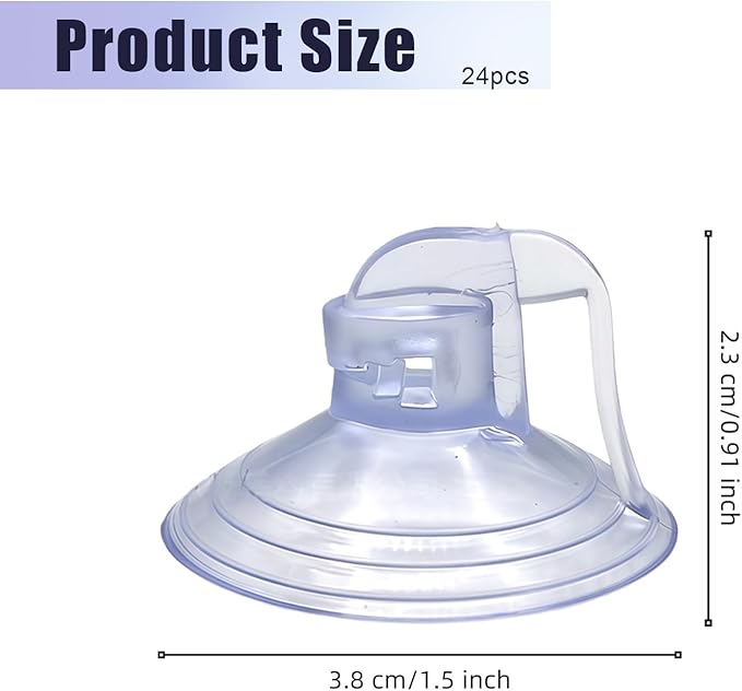 24 PCS Pull Tab Clear Small Suction Cups, Multi-Purpose Suction Cup Hooks for Windows Glass Bathroom Kitchen Office Home Decor Car Accessories Glass Tile Surfaces