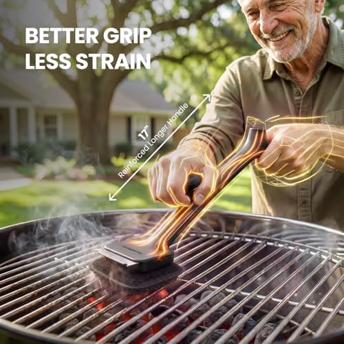 ThermoMaven Bristle-Free BBQ Grill Brush - No Wire Risk Steam Cleaner Removes Burnt Grease Fast - 17" Cool-Touch Handle, Scraper & 3 Replaceable Heads for Gas, Charcoal & Cast Iron - Image 5