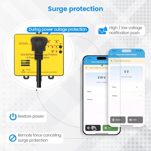 Wi-Fi Smart Power Failure Alarm with Surge Protector, Remotely Monitor and Control Your Refrigerator Via App, Ensuring the Safety of Refrigerator and Food Stored Inside, Yellow - Image 4