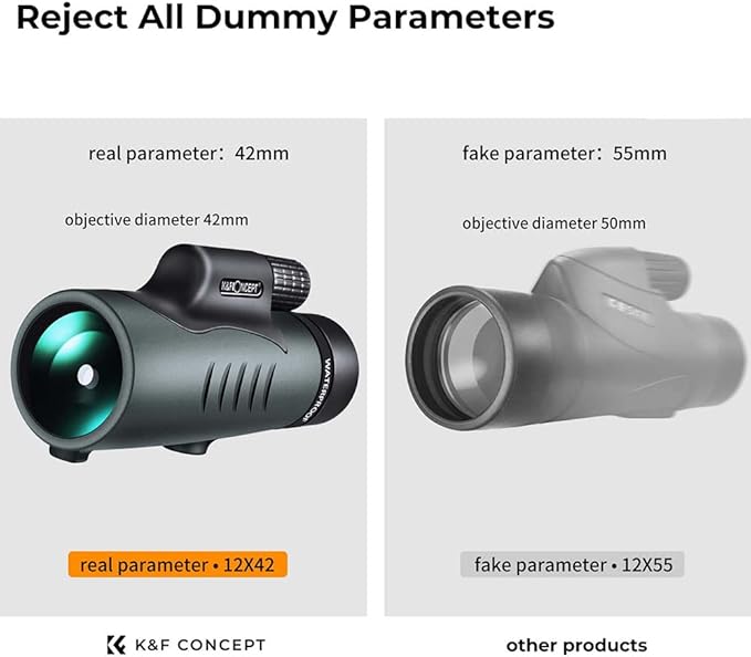 K&F Concept HD 12X42 Monocular Telescope for Smartphone, High Power Monoculars for Adults, BAK4 Prism IP68 Waterproof Compact Monocular Scope for Bird Watching Hunting with Hand Strap