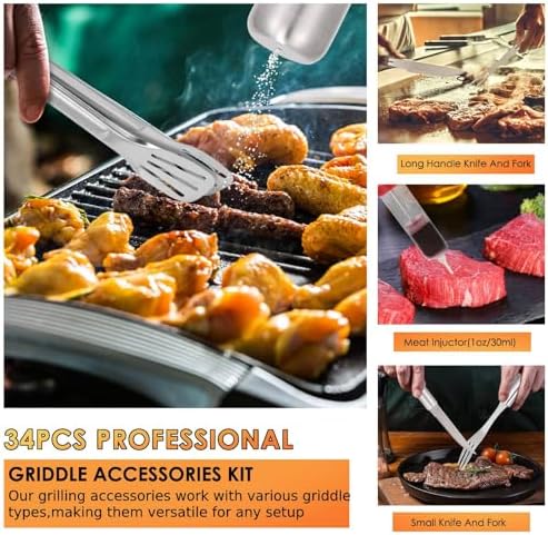 Yoehka BBQ Grilling Accessories Set, 34Pcs Heavy Duty Grill Tools, Silver - Image 3