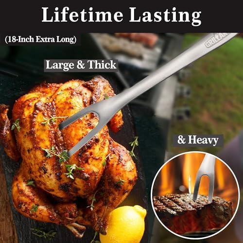 GRILLART BBQ Tools Grill Tools Set -18Inch Grilling Tools BBQ Set - Grill Accessories w/BBQ Tongs, Spatula, Fork, Brush- Stainless Grill Kit Grilling Set - Gift Ideas BBQ Accessories Gifts for Men Dad - Image 6
