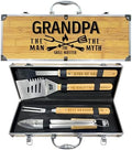 Grandpa Gifts from Grandkids Christmas, Grandpa Gift Heavy Duty Wooden BBQ Grilling Accessories Kit for Backyard, Thick Stainless Steel Grill Utensils with Non-Slip Handle Tools in Portable Bag by Taesun