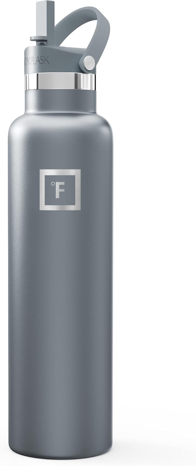 IRON °FLASK Camping & Hiking Hydration Flask with Straw, Narrow Mouth Insulated Stainless Steel Sports Water Bottle - Graphite 24 oz - Straw (1 Lid)