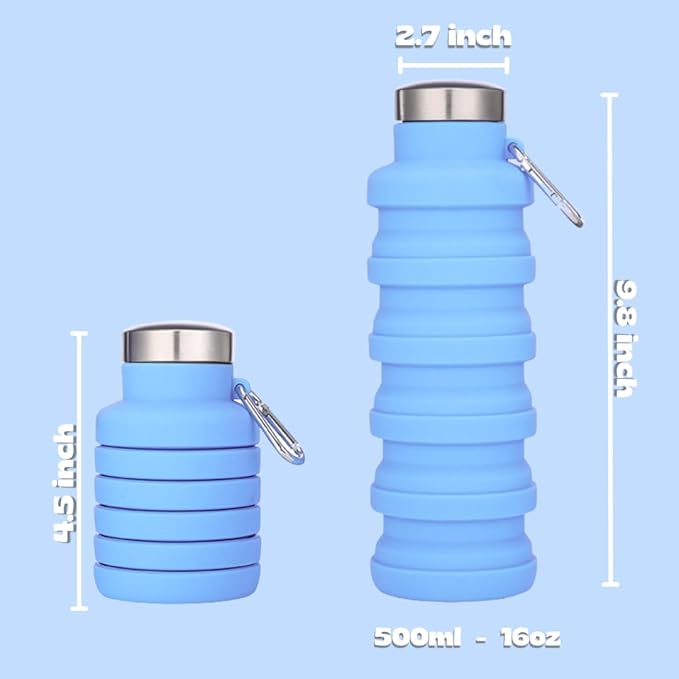 Vnek Portable Collapsible Water Bottle - Lightweight Silicone Bottle 500ml, BPA-Free, Leak-Proof and Foldable for Gym, Travel, Hiking, Camping, and Everyday Use (Pink)