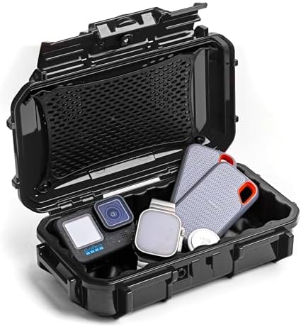 Evergreen Dry Box Tech Organizer – For Camera, Cables, Hard Drives, Memory Cards, Keys, Compatible with GoPro, Airtags (Medium, Rubber Boot, Black) by EvergreenCases