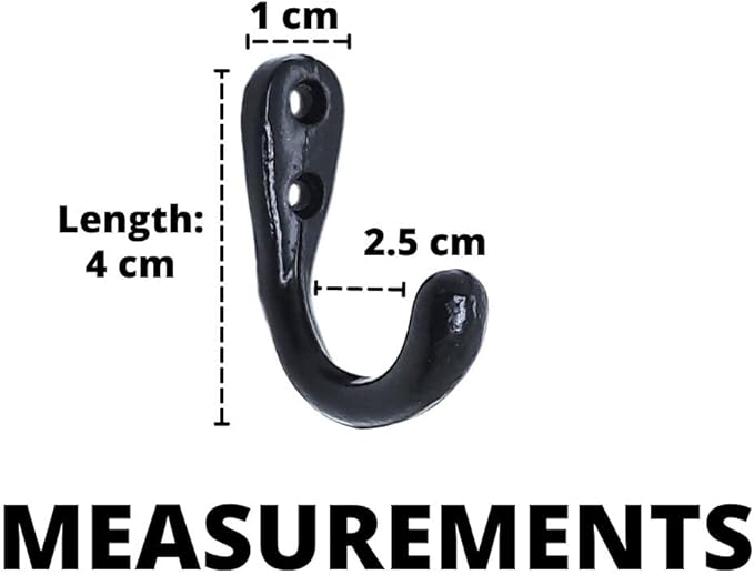 FAPBADRI Multipurpose Hooks, Used to Hang Clothes, Bags, Coats, Curtain Hold Backs, Keys, Colour - Black, Material - Aluminium, Screws and Wallplugs Included, Pack of 10 Pieces