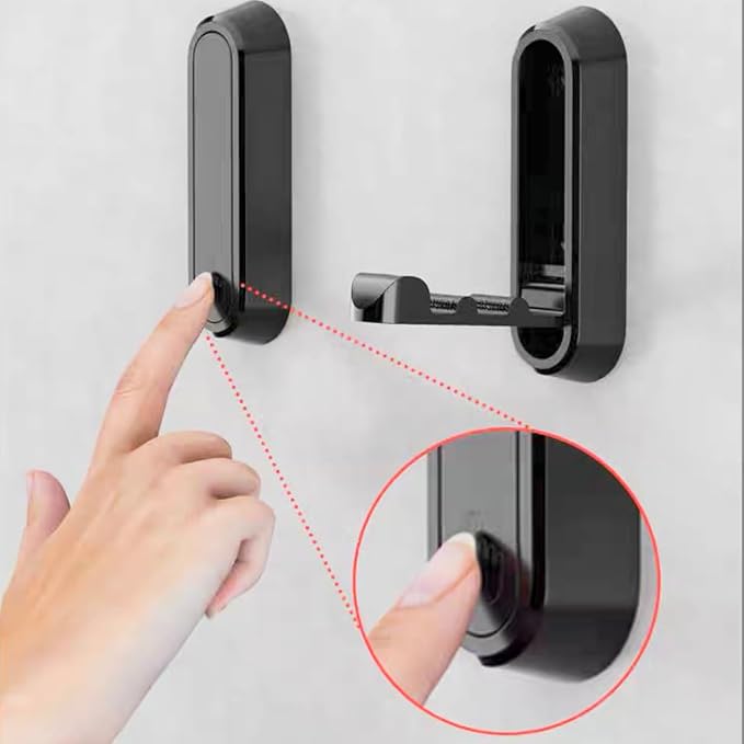2 Pack Folding Wall Hooks, Foldable Black Coat Hooks for Bathroom, Entryway - Strong Hold for Towels, Robes, Hats, Bags, Keys - Solid Metal Wall Mounted Hooks with Screws