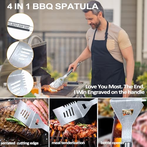 Pop Pop Gifts, Poppop Gifts from Grandkids Fathers Day Heavy Duty Grilling Accessories Kit for Backyard BBQ, Thick Stainless Steel Grill Utensils with Non-Slip Handle Tool Grilling Gift for Man - Image 5