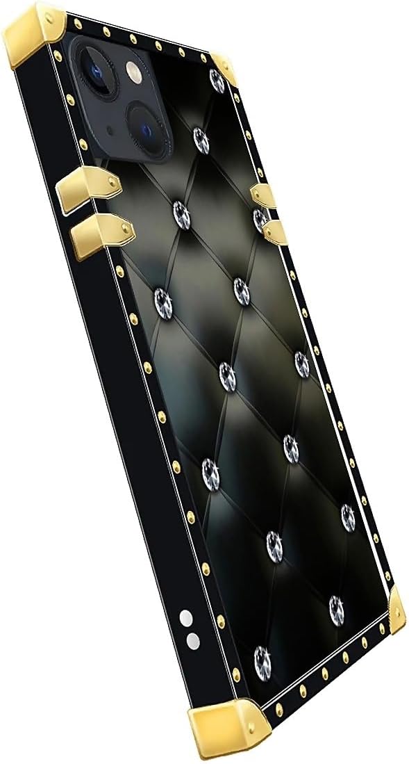 Compatible with iPhone 14 Case, Shiny Black Sofa Crystal Luxury Golden Decoration for Girl Women Soft TPU Shockproof Protective Hard PC Back for iPhone 14