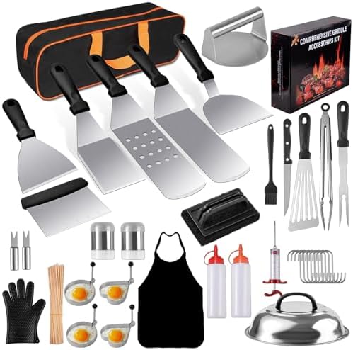 139PCS Griddle Accessories for Blackstone, Perfect Flat Top Grill Accessories for Camp Chef, Griddle Spatula Set with Metal Spatula, Enlarged Spatulas, Basting Cover for Outdoor Barbecue by YJHOLE