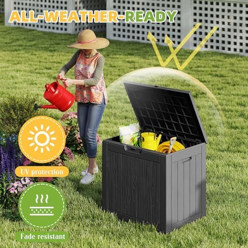 EasyUp Outdoor Storage Box 38 Gallon Waterproof Resin Deck Boxes, Black - Image 2