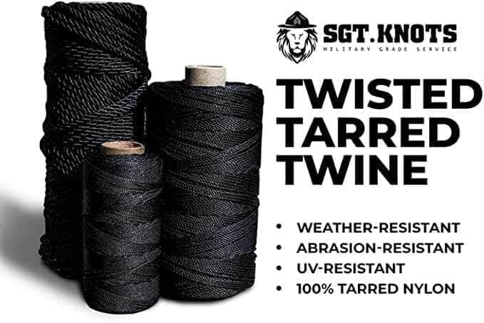 SGT KNOTS Tarred Twine - 100% Nylon Bank Line for Bushcraft, Netting, Gear Bundles, Construction, Lacing Twisted Cord, Weatherproof #42-1 lb