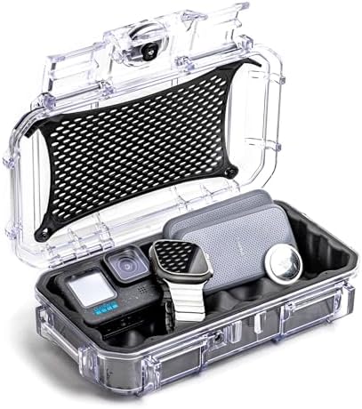 Evergreen Dry Box Tech Organizer – For Camera, Cables, Hard Drives, Memory Cards, Keys, Compatible with GoPro, Airtags (Medium, Rubber Boot, Clear) by EvergreenCases