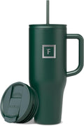 IRON °FLASK Co-Pilot 40 oz Insulated Tumbler with Straw & Flip Cap Lids - Cup Holder Bottle for Hot or Cold Drink - Leak-Proof, Double Walled - Water, Coffee Portable Travel Mug - Dark Pine