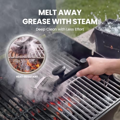 ThermoMaven Bristle-Free BBQ Grill Brush - No Wire Risk Steam Cleaner Removes Burnt Grease Fast - 17" Cool-Touch Handle, Scraper & 3 Replaceable Heads for Gas, Charcoal & Cast Iron - Image 2