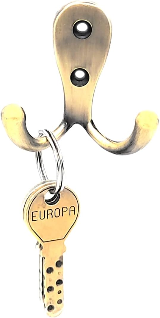 FAPBADRI Multipurpose Hooks, Used to Hang Clothes, Bags, Coats, Curtain Hold Backs, Keys, Colour - Antique Gold, Material - White Metal, Screws and Wallplugs Included, Pack of 2 Pieces