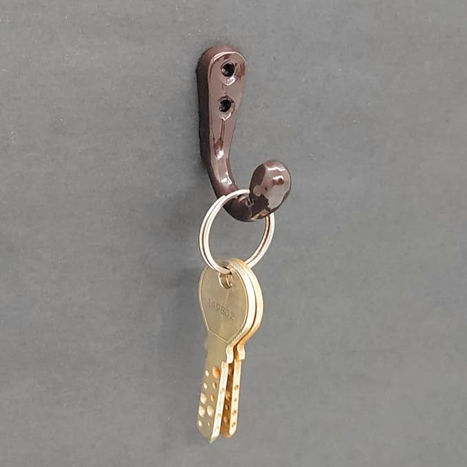 FAPBADRI Multipurpose Hooks, Used to Hang Clothes, Bags, Coats, Curtain Hold Backs, Keys, Colour - Brown, Material - Aluminium, Screws and Wallplugs Included, Pack of 10 Pieces