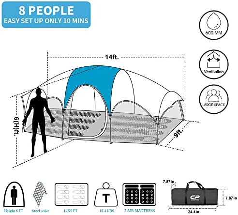 CAMPROS CP 8 Person Camping Tent, Room Divider, Rainfly, Weather Resistant - Image 2