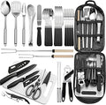 Portable Camping Kitchen Utensil Set-27 Piece Cookware Kit, Stainless Steel Outdoor Cooking and Grilling Utensil Organizer Travel Set Perfect for Travel, Picnics, RVs, Camping, BBQs, Parties and More by Freehiker