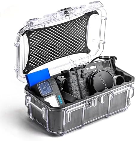 Evergreen Dry Box Tech Organizer – For Camera, Cables, Hard Drives, Memory Cards, Keys, Compatible with GoPro, Airtags (Large, Rubber Boot, Clear) by EvergreenCases