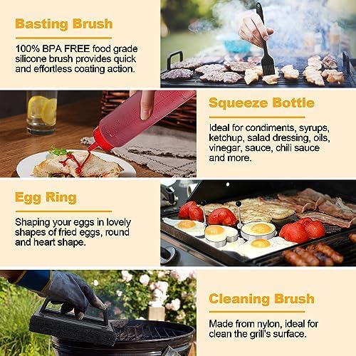 Griddle Accessories Kit, Terlulu 29 PCS Flat Top Grill Accessories for Blackstone and Camp Chef, Metal Spatula Set with Burger Press, Melting Dome, Scraper, Tongs, Carry Bag for Outdoor Grilling BBQ - Image 7