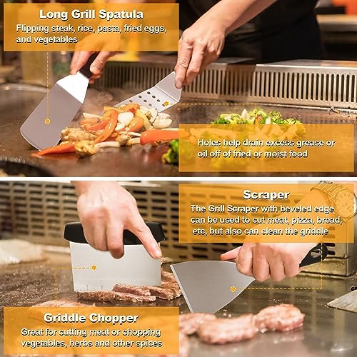 Griddle Accessories Kit, Terlulu 29 PCS Flat Top Grill Accessories for Blackstone and Camp Chef, Metal Spatula Set with Burger Press, Melting Dome, Scraper, Tongs, Carry Bag for Outdoor Grilling BBQ - Image 5
