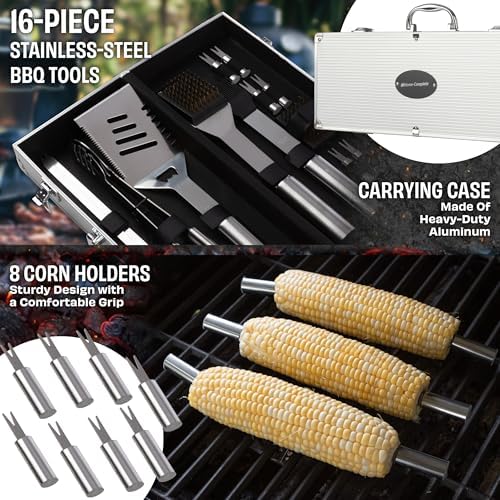 Home-Complete Stainless Steel BBQ Grill Accessories Set, 16-Piece-Set - Image 3