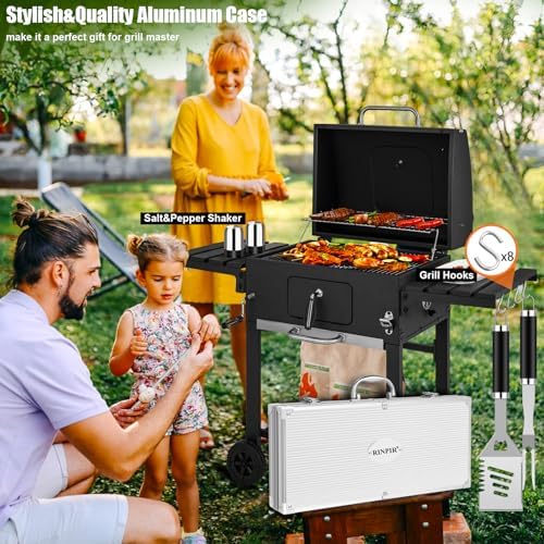 RINPIR 35pcs Grilling Tools Set with Aluminum Case for Men Dad Gifts, Black - Image 6