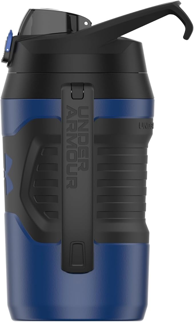 Under Armour Half Gallon Water Bottle Insulated, 64oz Insulated Water Bottle with Handle, Fence Hook, Leak Resistant, for Baseball, Football & More - Royal/Black