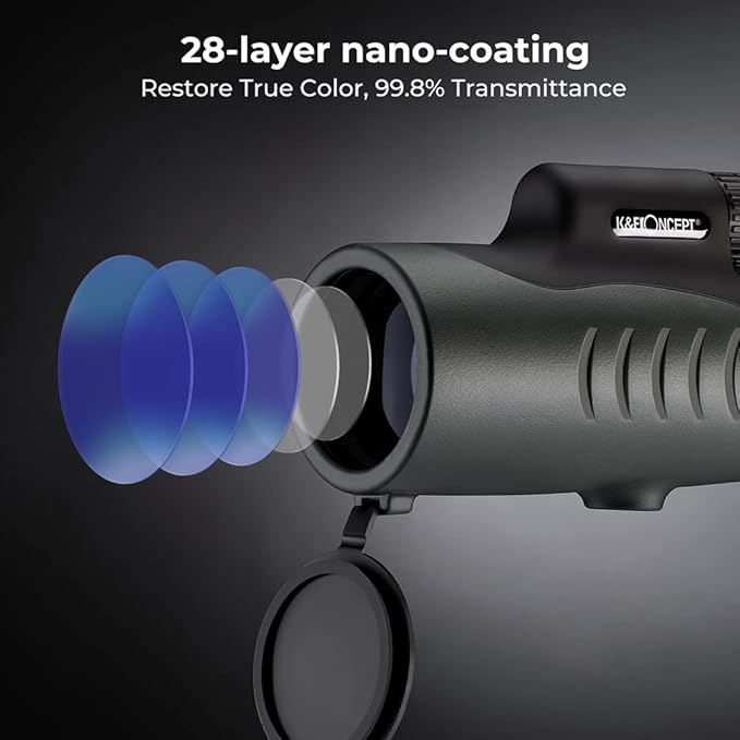K&F Concept HD 12X42 Monocular Telescope for Smartphone, High Power Monoculars for Adults, BAK4 Prism IP68 Waterproof Compact Monocular Scope for Bird Watching Hunting with Hand Strap