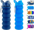 Collapsible Water Bottles 2 Pack Silicone Water Bottle with Carabiner Expandable Water Bottle 500ml Portable Sport Water Bottle for Travel Camping.(Black+Blue)