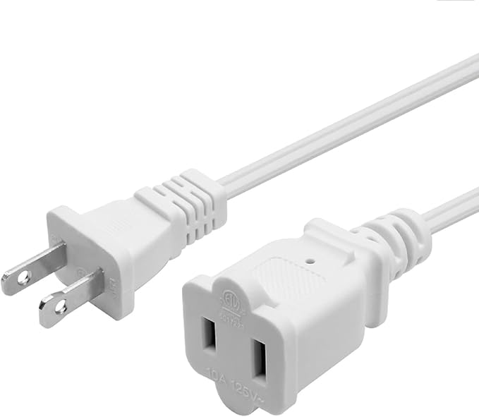 5 FT Extension Cord, White 2 Prong, 18 AWG Small Polarized Male-Female Power Cable for Indoor, NEMA 1-15P to NEMA 1-15R,Small Extension Cord