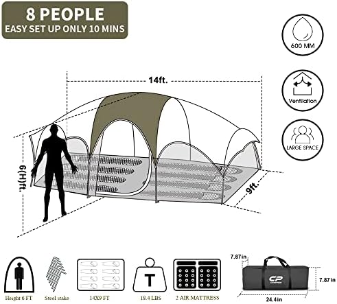 CAMPROS CP 8 Person Camping Tent, Room Divider, Rainfly, Weather Resistant - Image 6