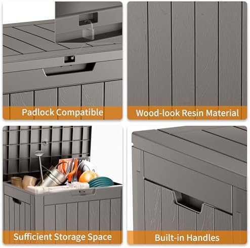 EasyUp Outdoor Storage Box 38 Gallon Waterproof Resin Deck Boxes, Grey - Image 6