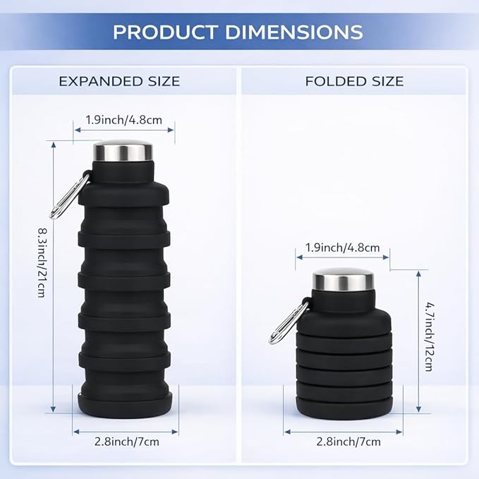 Collapsible Water Bottles,16oz Capacity Portable Reusable Silicone Water Bottle,Leak-proof,with buckle,foldable storage,Lightweight Durable for Fitness,Cycling,Sports,Camping,Hiking (Green)