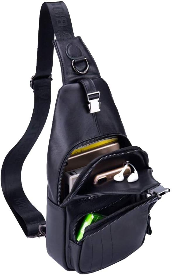 Hebetag Leather Sling Bag Crossbody Backpack for Men Women Outdoor Travel Shoulder Chest Pouch Casual Hiking Pack