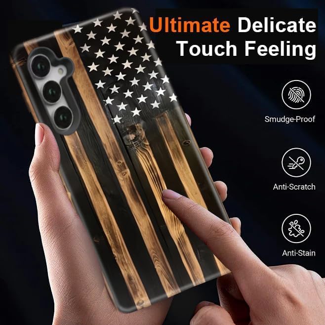 Compatible for Samsung Galaxy A16 5G Case, Dual Layer Heavy Duty 2 in 1 Shockproof Protective Phone Case,Burnt Wood American Flag