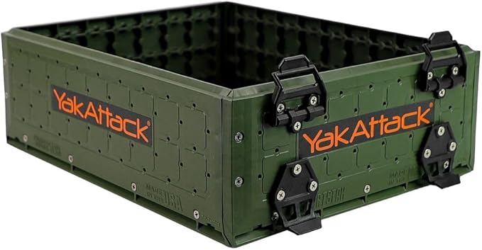 YakAttack ShortStak Upgrade Kit for BlackPak Pro - Ranger Green | 16" x 16" Kayak Crate System | Stackable Gear Storage Add-On with GridLoc Panels, Hinges, & Latches | Fishing Organization Accessory