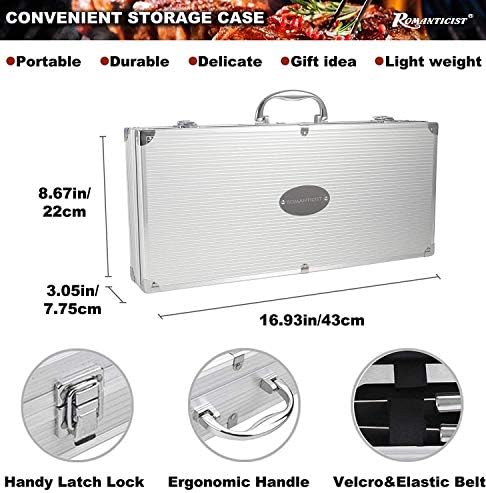 ROMANTICIST 28pcs BBQ Accessories Set with Thermometer - The Very Best Grill Gift on Birthday Wedding - Heavy Duty Stainless Steel Grill Set in Case for Outdoor Cooking Camping Grilling Smoking - Image 6