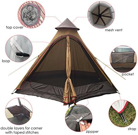 PlayDo Waterproof 380CM/12.5ft Camping Teepee Tent Yurt Tent with Screen for Outdoor Camping Hiking Hunting 4 Persons - Image 3