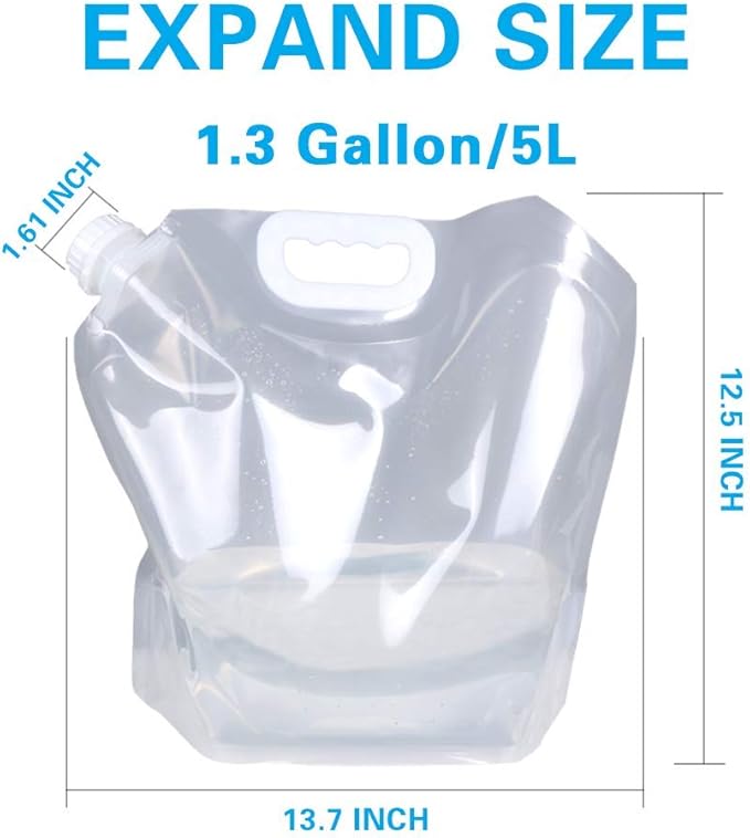 Soddeph Collapsible Water Container Bag, BPA Free Food Grade Clear Plastic Storage Jug for Sport Camping Riding Mountaineer,Freezable, Food Grade (8-pack-1.3 Gal)