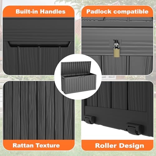 EasyUp 150 Gallon Resin Deck Box, Waterproof Outdoor Storage Box, Black - Image 7