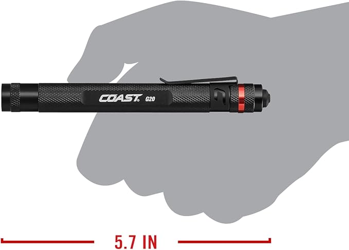 Coast G20 Inspection Beam LED Penlight with Adjustable Pocket Clip and Consistent Edge-To-Edge Brightness, Black, 54 lumens,1 Pack