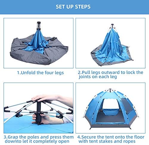 Simply-Me Beach Tent Pop Up Sun Shelter Tent Automatic Sun Umbrella Tent,Windproof Outdoor Cabana Instant Portable,Fit 3-4 Persons,Double Door,with Carrying Bag - Image 6