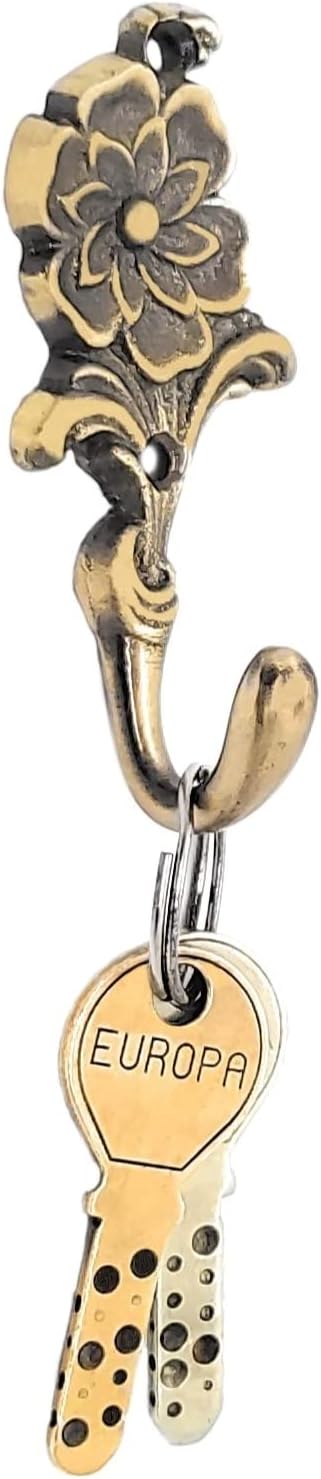 FAPBADRI Multipurpose Hooks, Used to Hang Clothes, Bags, Coats, Curtain Hold Backs, Keys, Colour - Antique Gold, Material - Brass, Flower Design, Screws and Wallplugs Included, Pack of 4 Pieces