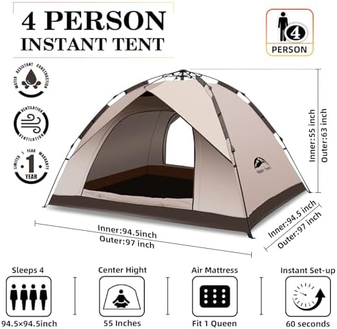 Happy Travel 2/4 Person Camping Tent, Instant Easy Pop Up Tents for Camping - Image 2