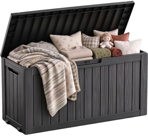 165 Gal Outdoor Storage Box Waterproof Deck Boxes w/ Built-in Wheels by EASYUP