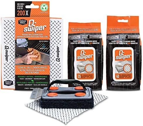 Proud Grill Q-Swiper BBQ Grill Cleaner Gift Bundle, Brush, Wipes & Cloths by ProudGrillCompany